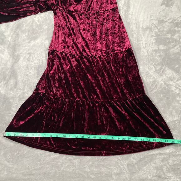 Natural Life Pant XL Red Crushed Velvet Palazzo Wide Leg Pull On Stretch Festive - Picture 9 of 11